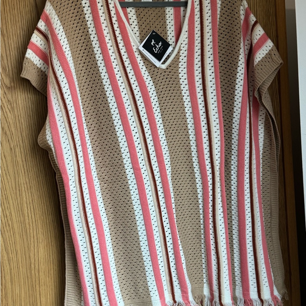 ECHO New York - Striped Knit Top - Pink, White, Tan. OS